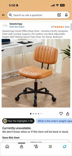 Armless PU Leather Office Desk Chair
