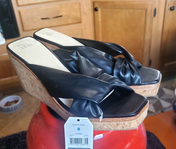 Woman's New With Tags Black Cork Wedge  Shoes Size 8