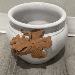Glazed Clay Pottery Planter With Grape Leaf Design