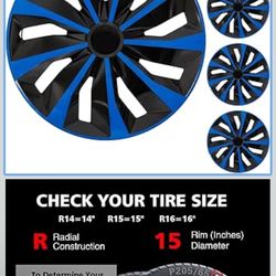 16" Blue Wheel Rim Cover Hubcaps Replacement R16 Hub Caps Snap On Universal Wheel Rim Cover ABS Exterior Accessories for Car Trunk SUV Set of 4 