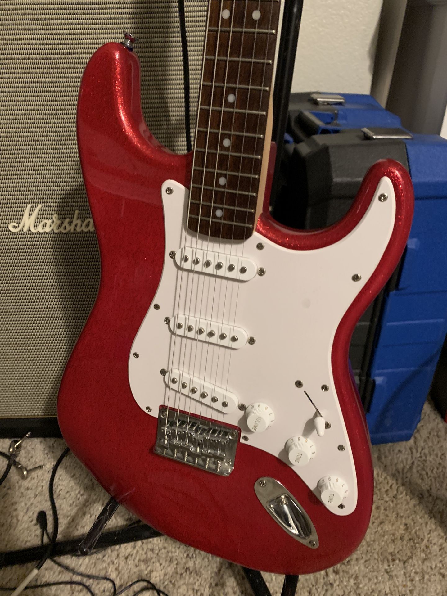 Like New 2021 Fender Squier Stratocaster / Strat Electric Guitar - Red Metal Flame!