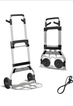 New!!!  Folding Hand Truck Dolly Cart,340LB Capacity Portable Aluminum Dolly Cart with Telescoping Handle and 7 Inch Rubber Wheels for Moving,Shopping