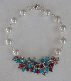 handmade Multicolor crystal bicone white pearl cluster bracelet