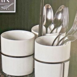 Denmark 4 Piece Porcelain Canister and Rack Set Original Box Never Used