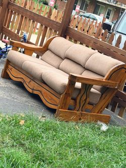 Beige Fabric Sofa with Wood Frame)