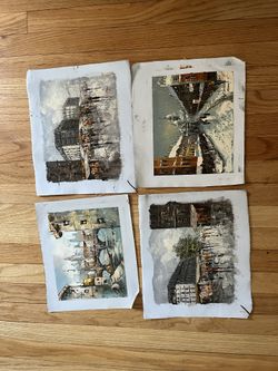 Set Of Four Vintage Oil Painting Unframed