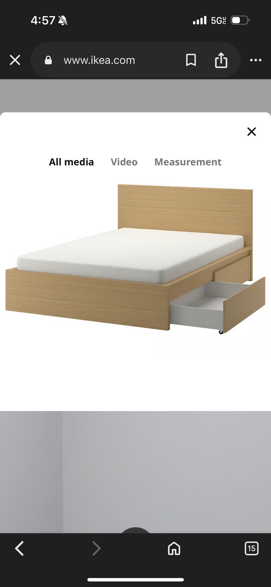 IKEA MALM King Size Bed Frame with 4 Storage Drawers Oak Veneer Excellent Condition