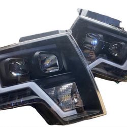 09-14 Ford F150 F-150 Black LED Bar Raptor Style DRL Halogen Headlight Pair