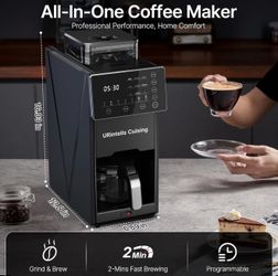 URintells Cuising Coffee Maker with Grinder, 22OZ Drip Coffee Maker with Glass Carafe and Removable Filter, Programmable Hot and Cold Bean to Cup Coff