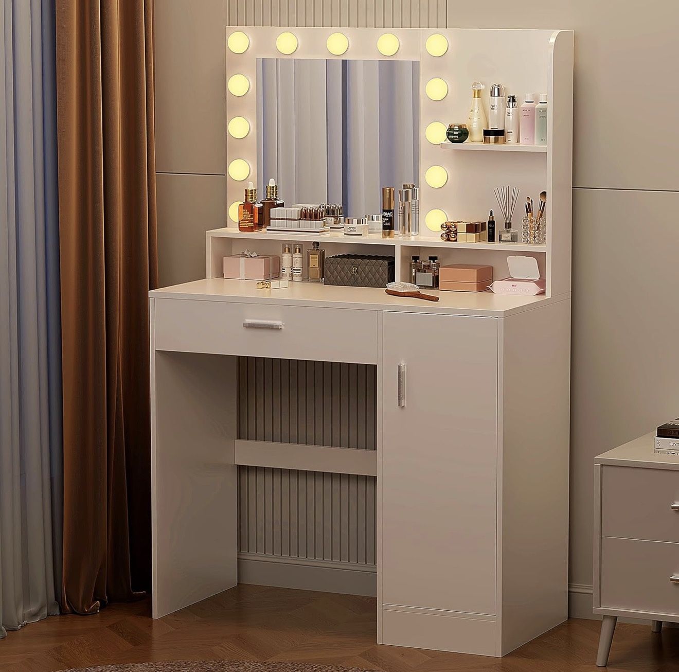 NEW 💋 34” Vanity Desk with Mirror & Lights