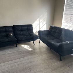 2 Loveseat/Couch Futons BLACK