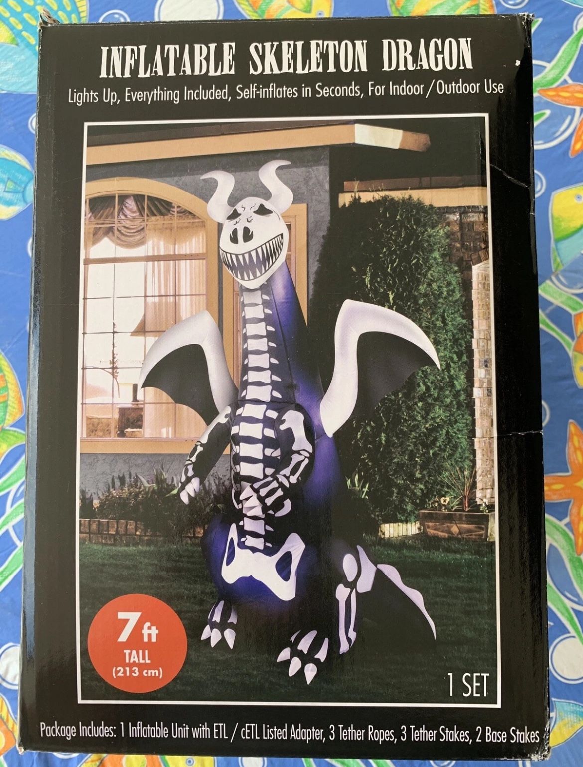 Light-Up Inflatable Skeleton Dragon, Looks Purple when Lit Throughout