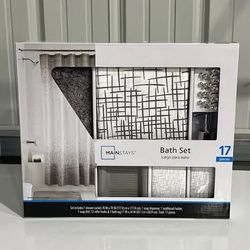 NEW 17 Piece Bath Set - Shower Curtain, Hooks, Rug