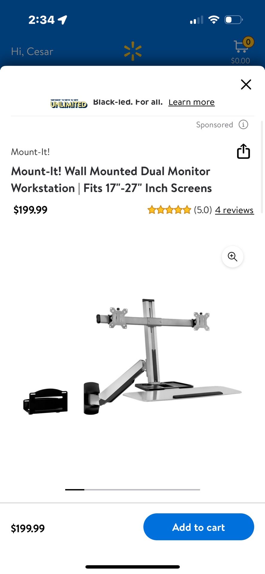 Mount-lt! Wall Mounted Dual Monitor Workstation | Fits 17"-27" Inch Screens