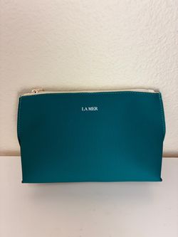 La Mer Teal Blue Zip Cosmetic Pouch