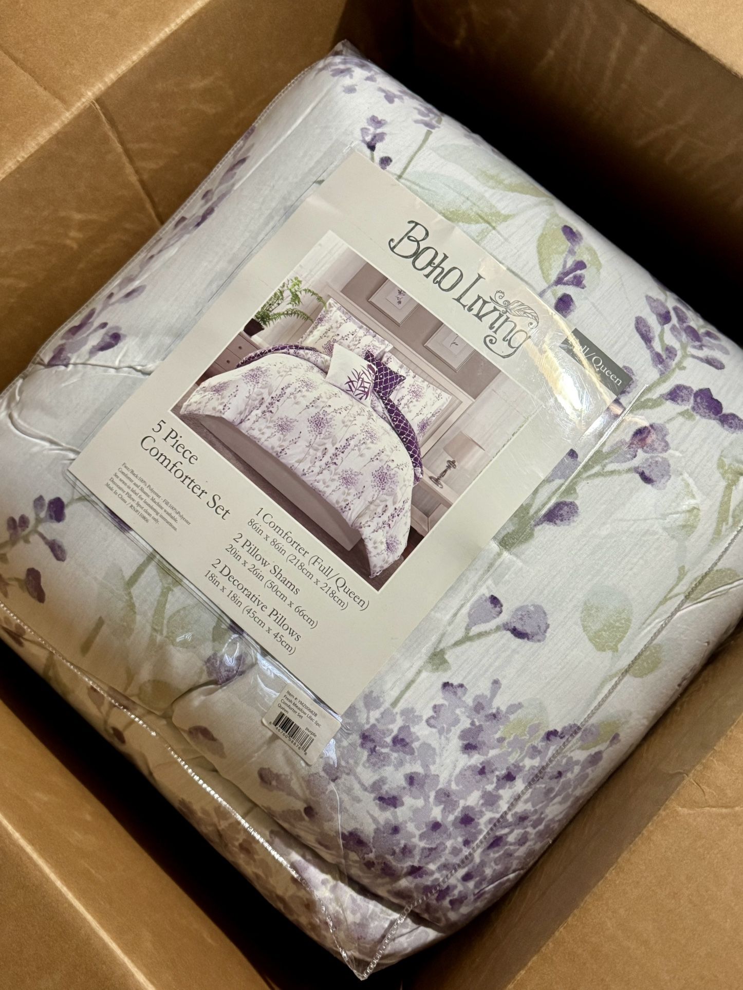 Brand New Boho Living – 5 Piece Lilac Comforter Set , Full/Queen Size