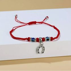 Horseshoe Devil's Eye Animals Blue Beads Braided Bracelet Bangle