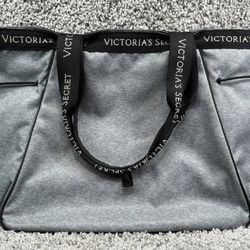 Victorias Secret Tote Bag Gray Sport Cinch Silver Top Handle Shopping Bag