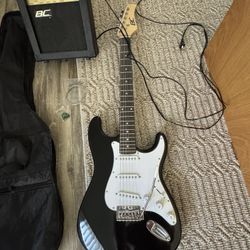 Beginner Electric Guitar + 10W Amp + Case +  Extras - Black Strat Style - $100 OBO