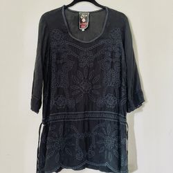 Johnny Was *Size Small* Embroidered Black Rayon Blouse Tunic