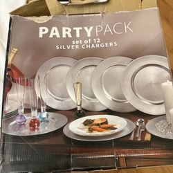 Set Of 12 Silver Chargers Plate Dining Party Decor