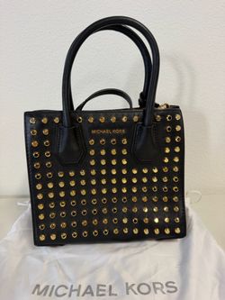 MICHAEL Michael Kors Mercer Stud & Grommet Medium Leather Messenger Convertible Tote (AUTHENTIC)