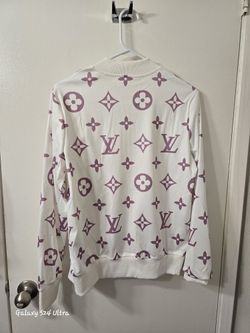 Lv White Purple Letter Print Zip Up Jacket