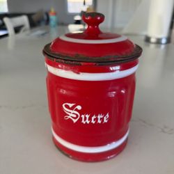Vintage French Enamelware Sucre Sugar Canister
