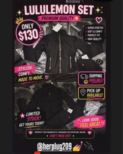 Lululemon Black/Gold Zip-Up Jacket and Pants Set
