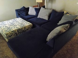 Blue L shaped couch w/ ottoman