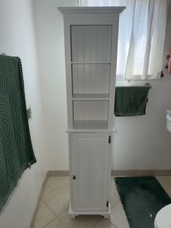 Tall White Bathroom Linen Tower Cabinet