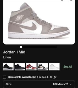 Air Jordan 1 Mid Linen Men's Size 12