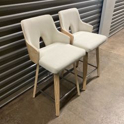 Stella 24”/26" Counter Stools - Natural Wood + Cream Fabric (Set of 2)
