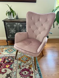 Pink Wingback Velvet Chair