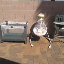 Graco Pack & Play, Fisher Price Swing And Chicco High Chair (See Description)