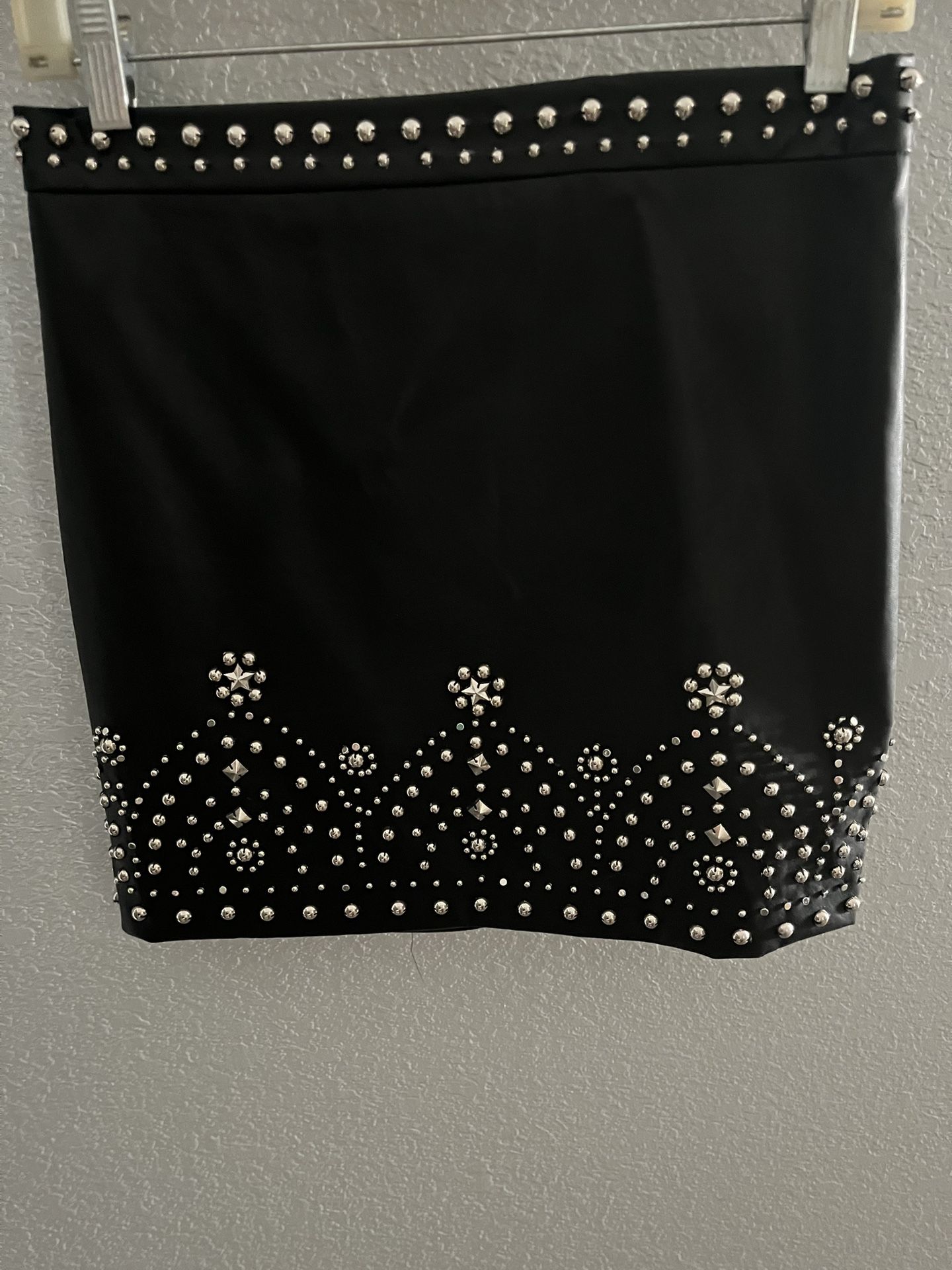 Women’s Black Leather Skirt With Studs-Brand New