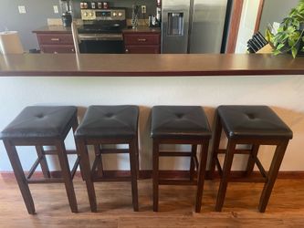 Set of 4 Solid Wood Counter Height Bar Stools