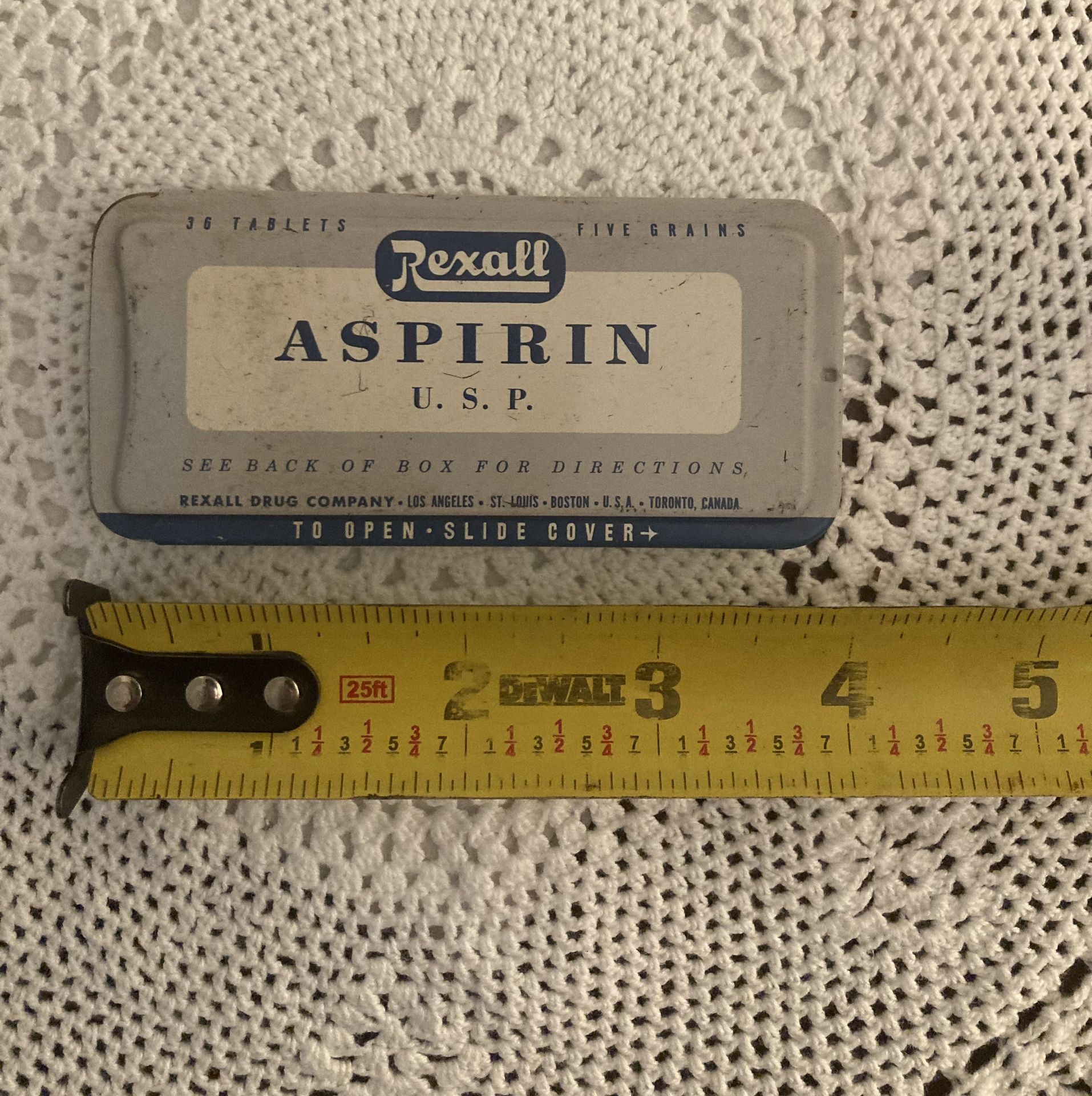 1930’s Rexall Aspirin Tin - Not empty - Great Advertisement