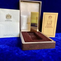 Vintage Vertical Line Gold Dunhill Lighter Super Mint Condition Works 1 Year Warranty 