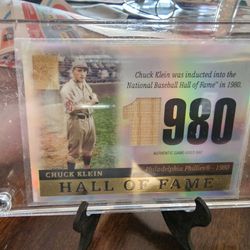 Philadelphia Phillies Chuck Klein Two Thousand And Four Topps Hall Of Fame Cut Edition Game Used Bat Card 