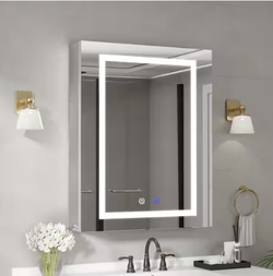 Rectangular Aluminum Light Medicine Cabinet with Mirror, Defogging, Mounted Recessed or Surface