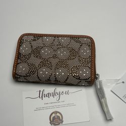 NWT Coach Essential Small Zip Around Crystal Signature Jacquard Wallet CX244