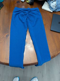 Women's Blue Textured Scrunch Butt High Waist Workout Leggings XL