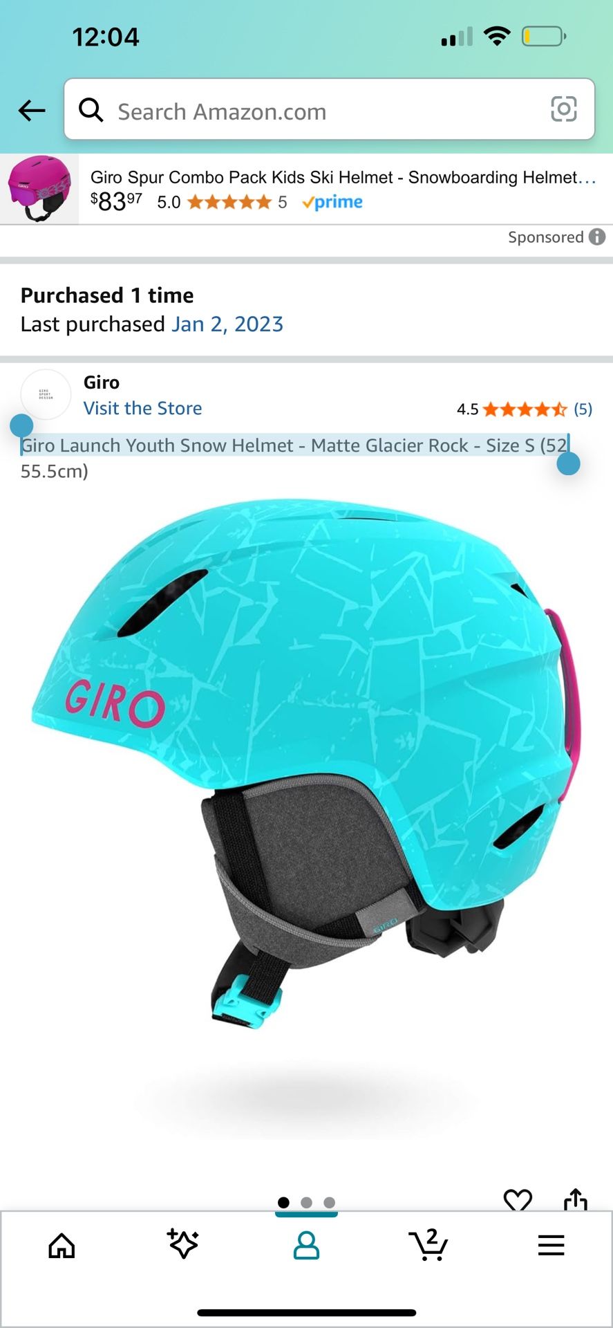 Giro Launch Youth Snow Helmet - Matte Glacier Rock - Size S (52-55.5cm)