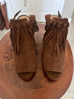 Michael Kors SIZE 8 Brown Suede Fringe Peep-Toe shoes