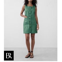 New Banana Republic Square Neck Linen Blend Mini Dress Tall Size S