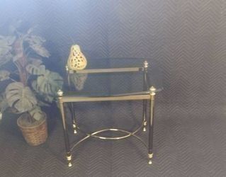 Rectangular Retro Brass and Glass Labarge Style End Accent Table Stand