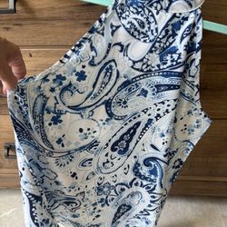 Nora Cora  Boho Top Women’s  Size Small White Blue Floral Print Blouse Tunic