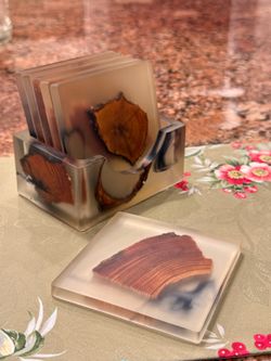 Handmade Resin Coaster Set with Matching Holder