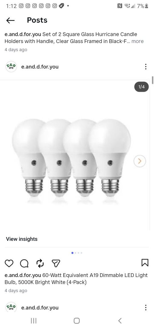 60-Watt Equivalent A19 Dimmable LED Light Bulb, 5000K Bright White (4-Pack)